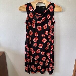 Talbots Black Pink Floral Poppy Print Cowl Neck Sleeveless Midi‎ Dress Size 16W